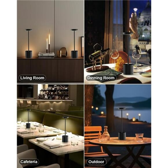 Cordless LED Table Lamps Set Rechargeable Dimmable Light for Patio Bedroom - Picture 6 of 7